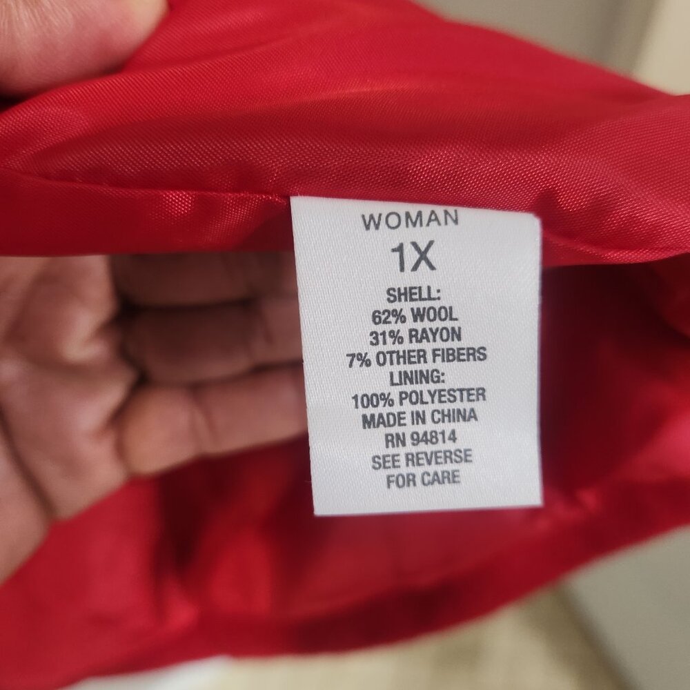 Roz & Ali Red Wool-Blend Coat Women’s 1X Classic Double-Breasted Preppy Casual - Picture 4 of 11